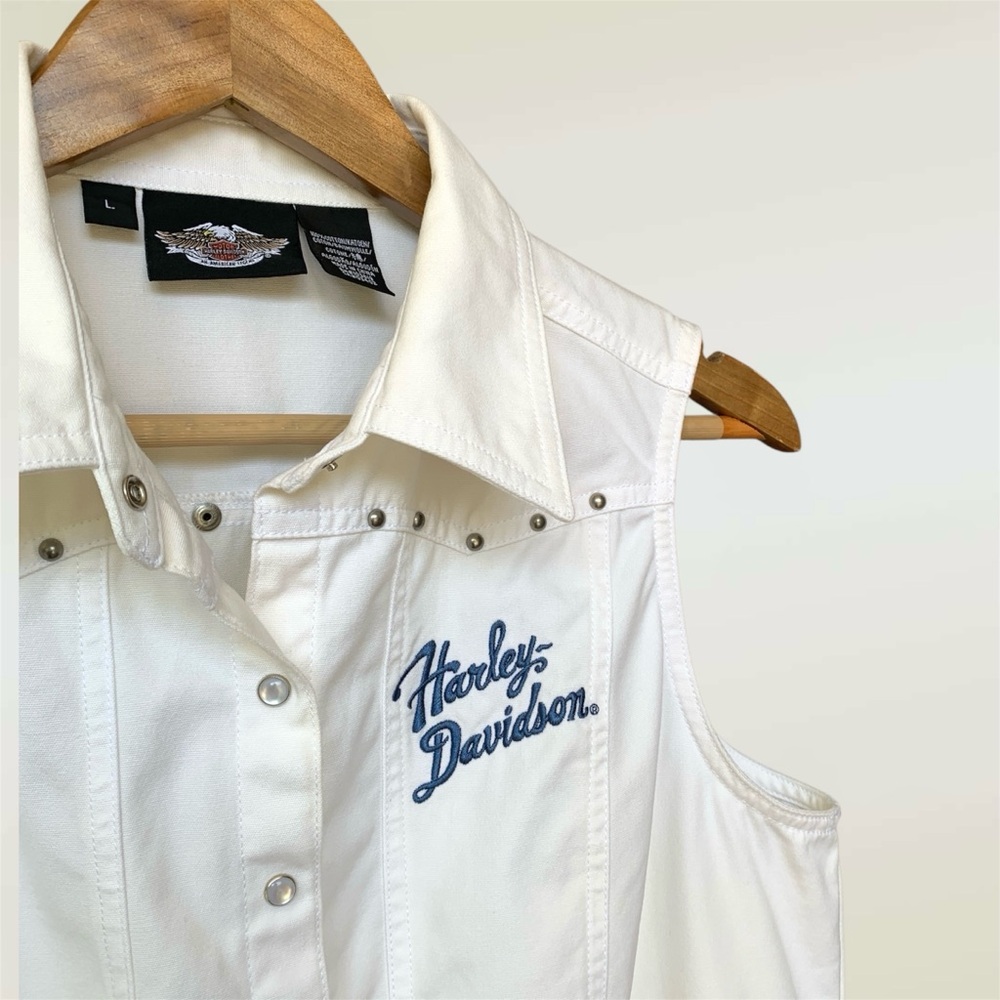 Harley Davidson Women's Pearl Snap Sleeveless Shirt